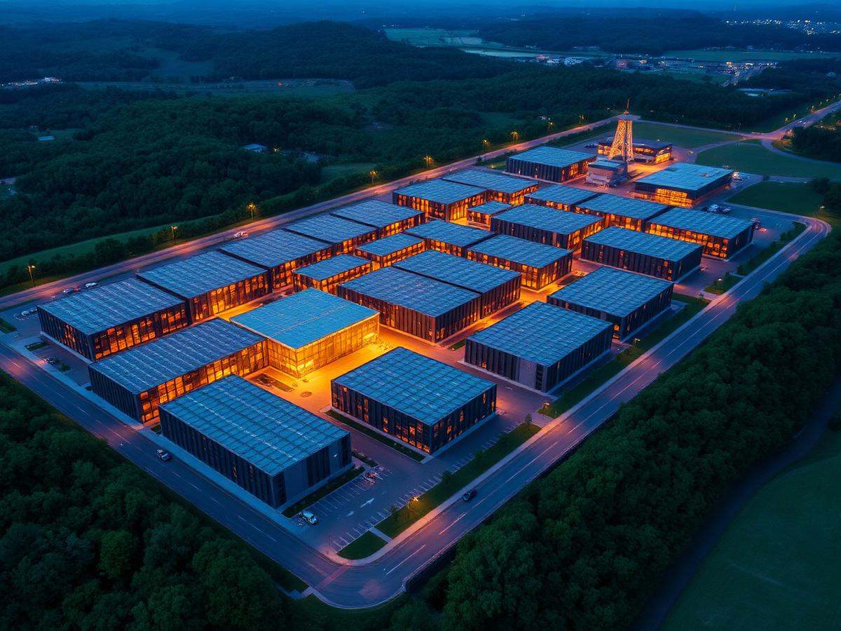 Aerial view of a data center campus